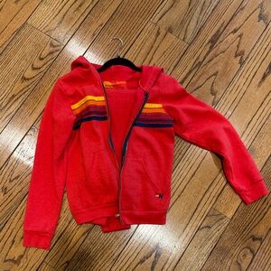 Aviator Nation Red Kids Zip Hoodie with Rainbow Chest Stripes